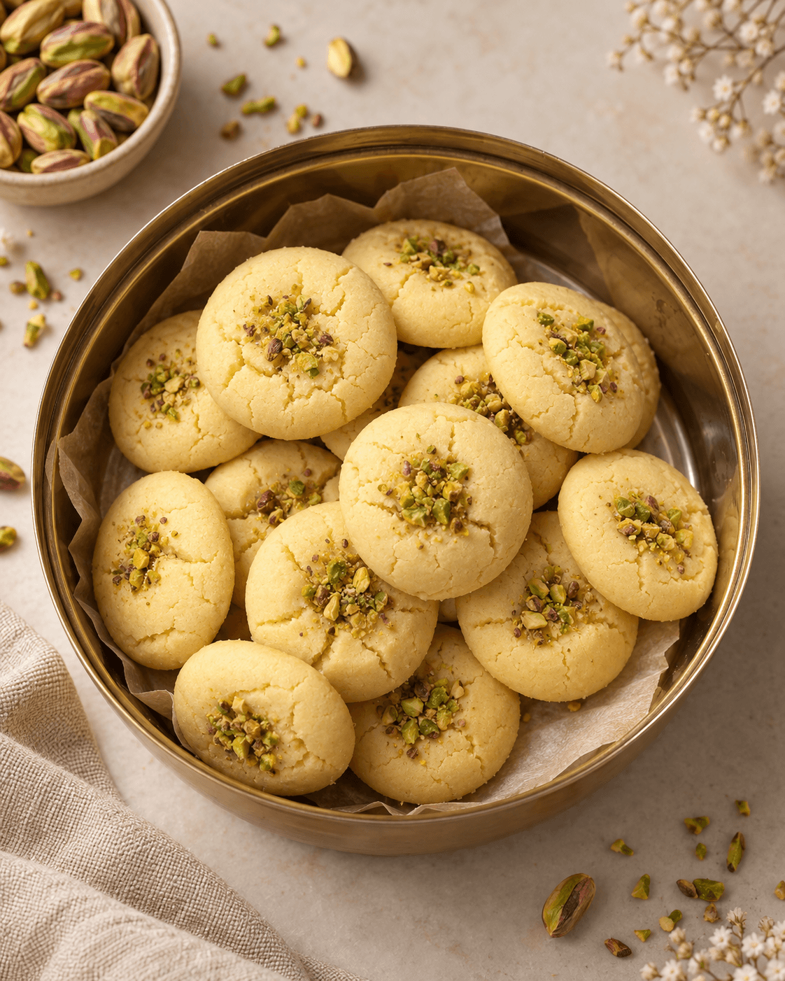 Golden Pistachio Cookie Still Life